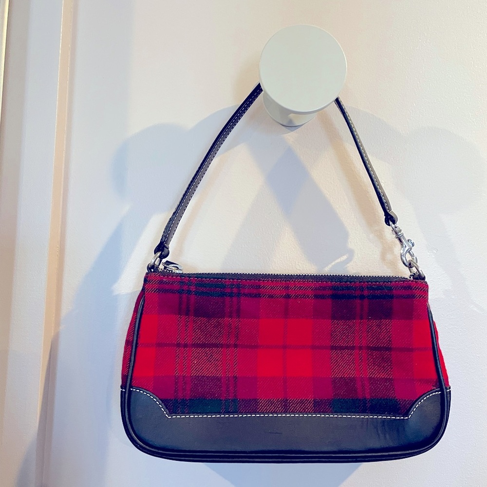 Coach small leather  and plaid wool shoulder bag in excellent condition